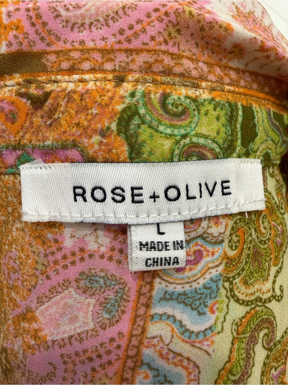 Rose + Olive Patchwork Paisley Button Down Blouse Size L Boho Multicolor - Picture 2 of 10